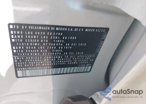 2023 Volkswagen Taos 1.5T Se from USA, damaged, VIN 3VVNX7B26PM333997